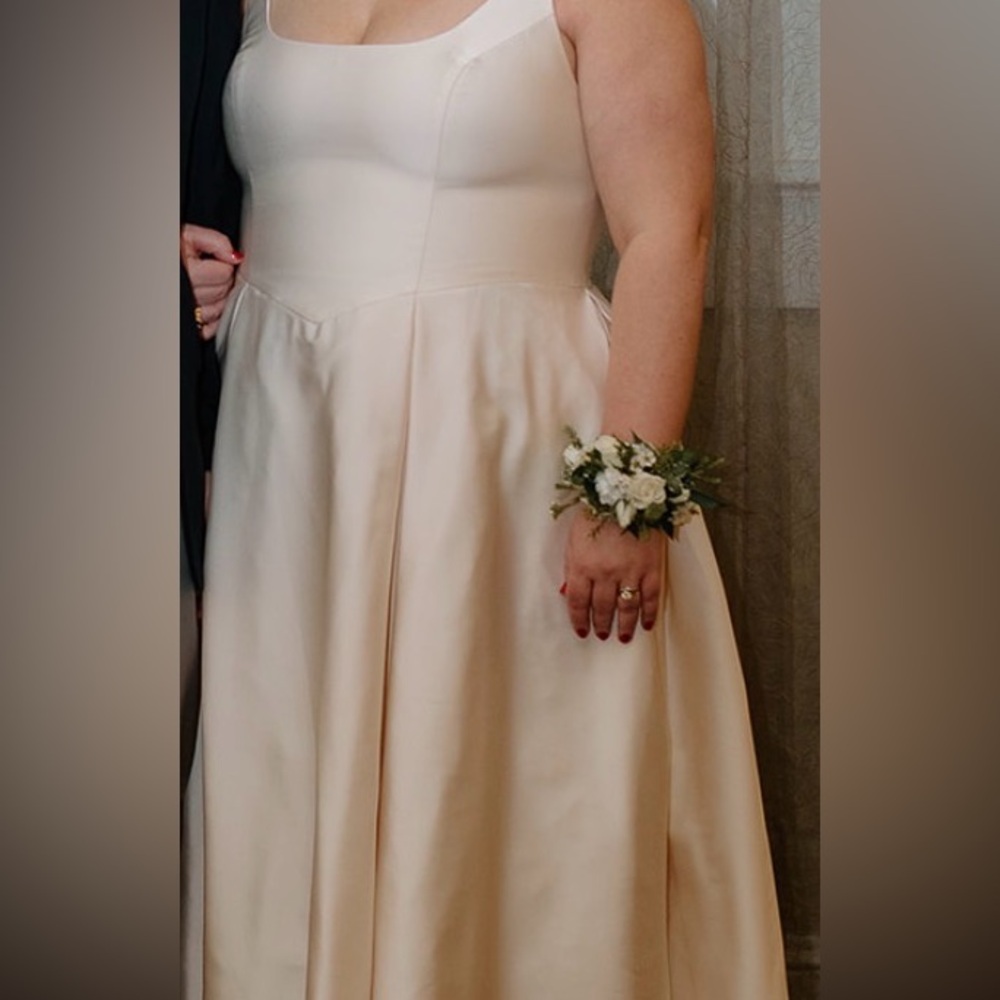 Azazie Strapless Satin Dress in cream - Picture 6 of 6